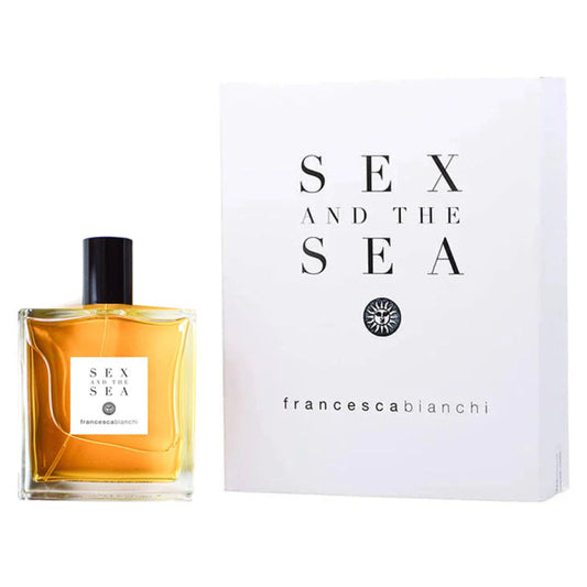 Perfume bottle and packaging of 'Sex and the Sea' by francescabianchi on a white background