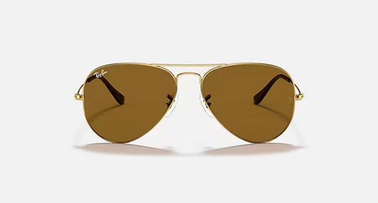 RAY-BAN Aviator Gold & Brown Sunglasses- Size 62