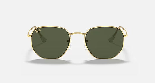 RAY-BAN HEXAGONAL Gold & G-15 Green Irregular Sunglasses For Unisex M