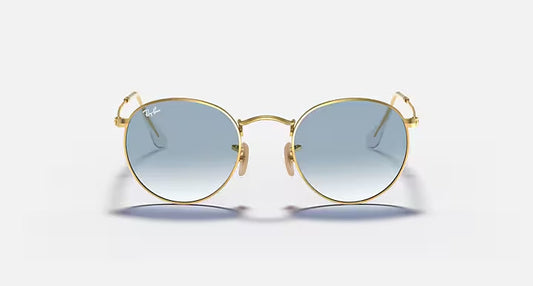 RAY-BAN ROUND FLAT LENSES Arista Gold & Light Blue Gradient Round Sunglasses For Men L