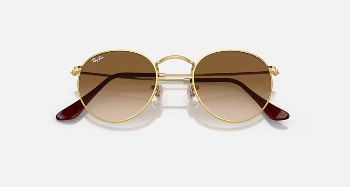 RAY-BAN ROUND METAL Gold & Brown Round Sunglasses For Unisex L