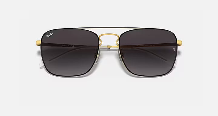 RAY-BAN RB3588 Black On Gold & Grey Square Sunglasses For Men L