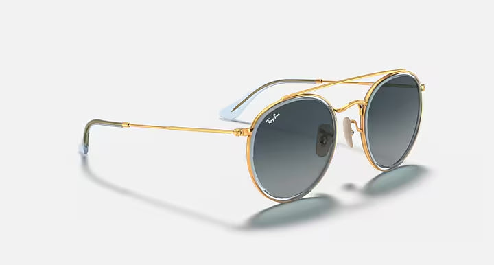 RAY-BAN R DOUBLE BRIDGE Gold & Blue Gradient Round Sunglasses For Unisex M