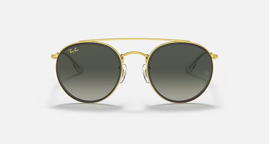 Ray-Ban Double Bridge Round Gold & Grey Sunglasses- Size 51