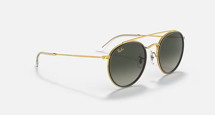 Ray-Ban Double Bridge Round Gold & Grey Sunglasses- Size 51