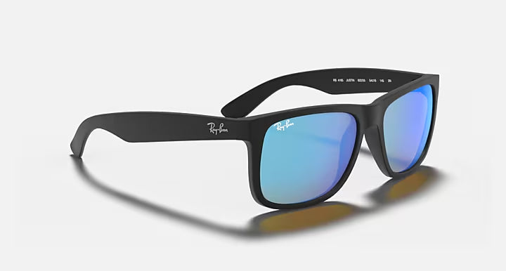 RAY-BAN JUSTIN COLOR MIX Rubber Black & Blue Mirror Square Sunglasses For Men S