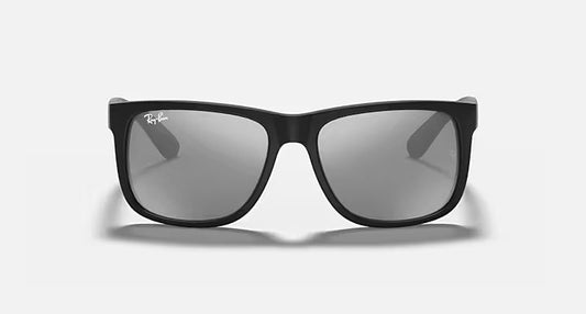 RAY-BAN JUSTIN COLOR MIX Rubber Black & Grey Mirror Silver Square Sunglasses For Men S