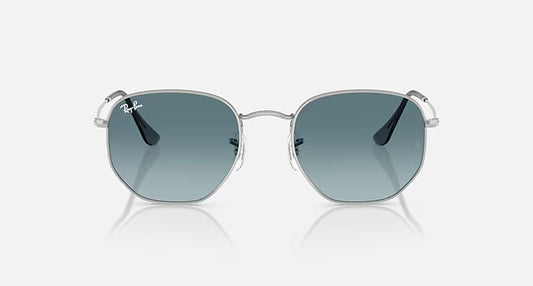 RAY-BAN HEXAGONAL FLAT LENSES Silver & Blue Gradient Grey Irregular Sunglasses For Unisex M