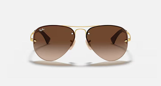 RAY-BAN RB3449 Arista Gold & Brown Gradient Pilot Sunglasses For Men L