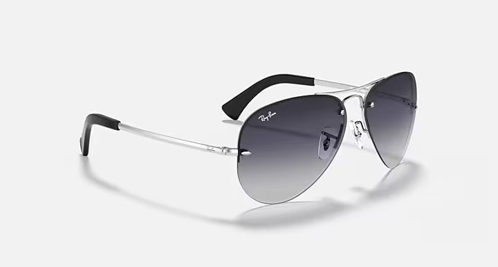 RAY-BAN RB3449 Silver & Grey Gradient Pilot Sunglasses For Men L