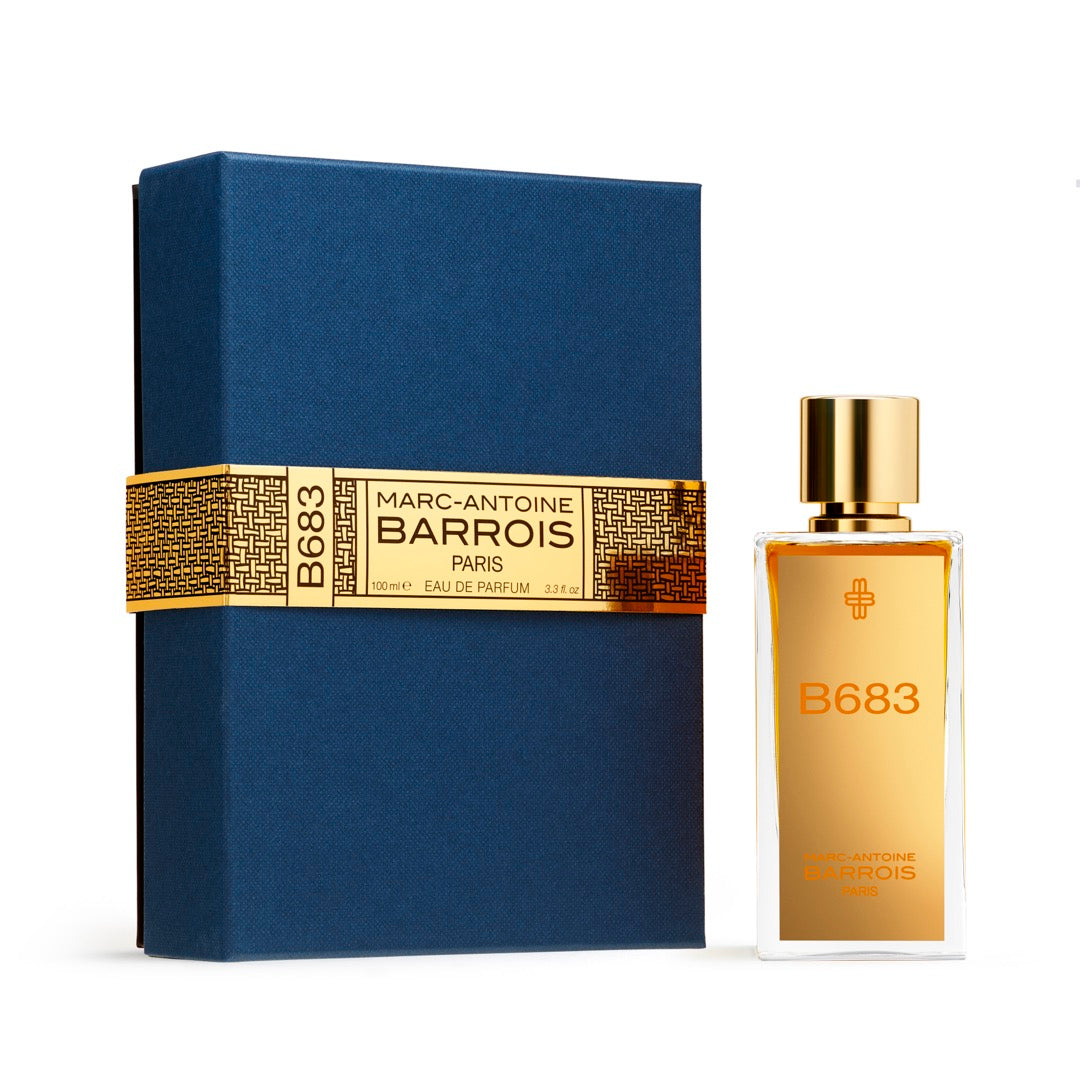 Perfume bottle and packaging with 'Marc-Antoine Barrois' branding on a white background