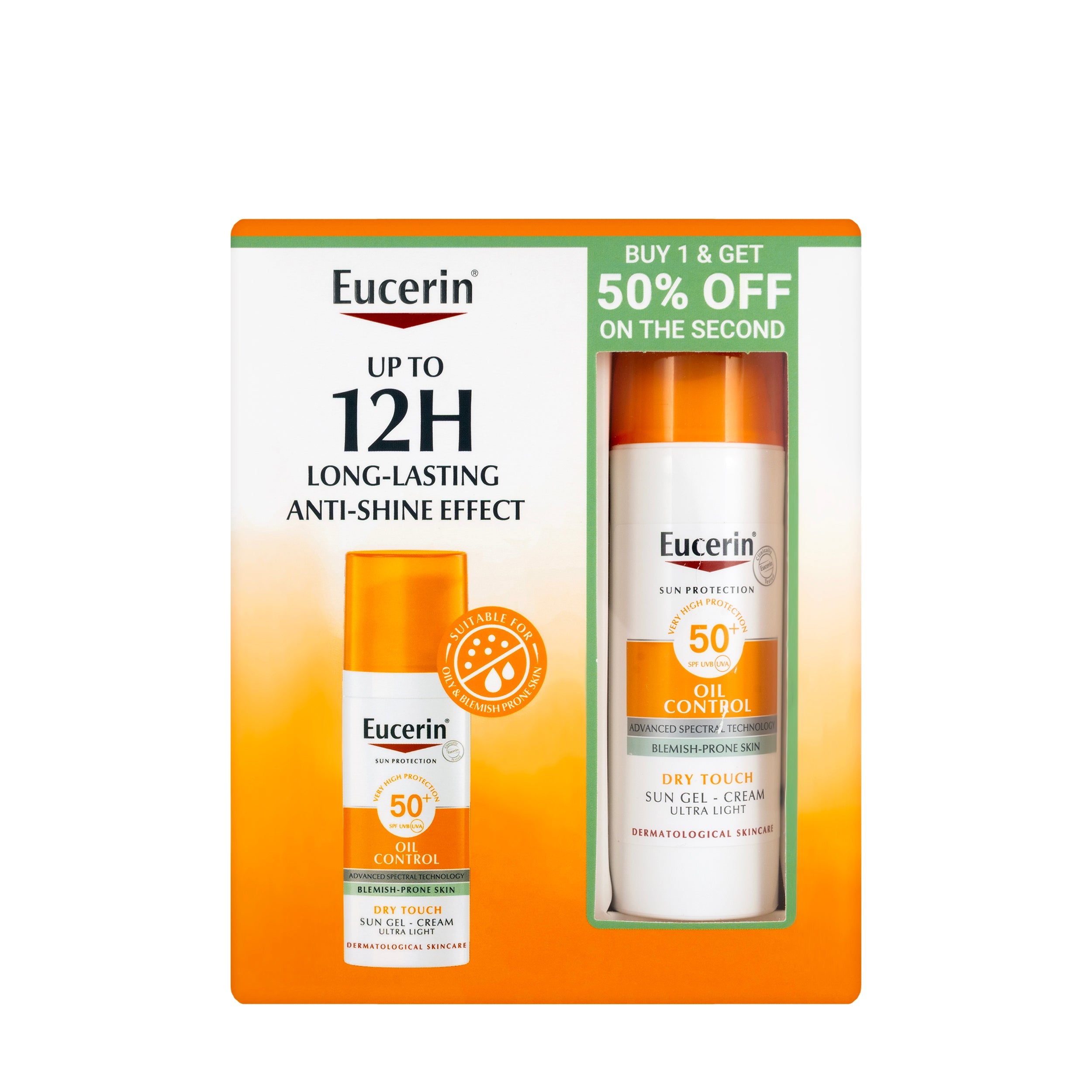 Eucerin جل كريم واقي الشمس للتحكم بالزيوت بملمس جاف SPF 50+ بحجم 50 مل عدد 2 قطعة [اشترِ 1 واحصل على عرض 50%]