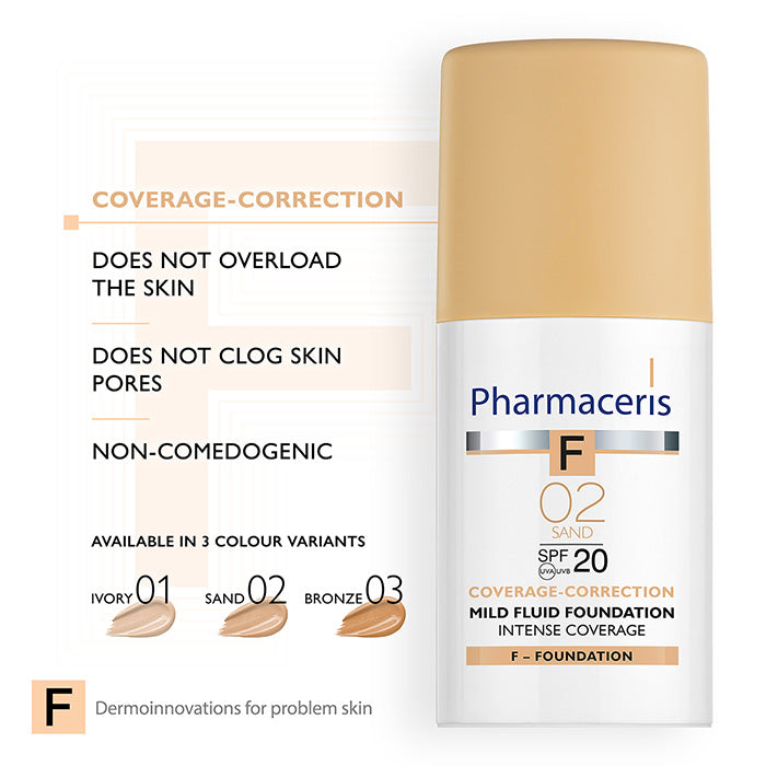 Pharmaceris F Coverage-Correction Fluid Foundation SPF20 Shade 02 Sand 30ml