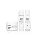 A set of Goldwell Bond Care hair care products including a shampoo, conditioner, and treatment mask.
