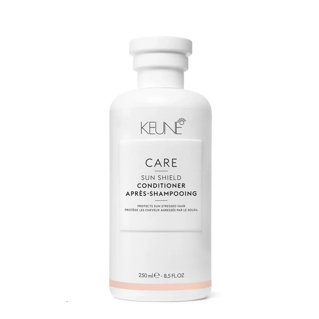 A bottle of Conditioner designed for hair exposed to sun, chlorine, and saltwater. 