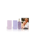 A set of Kevin Murphy hair care products including shampoo, conditioner, and a shine mist, with packaging in purple and white colors, accompanied by a promotional image of a woman with blonde hair.