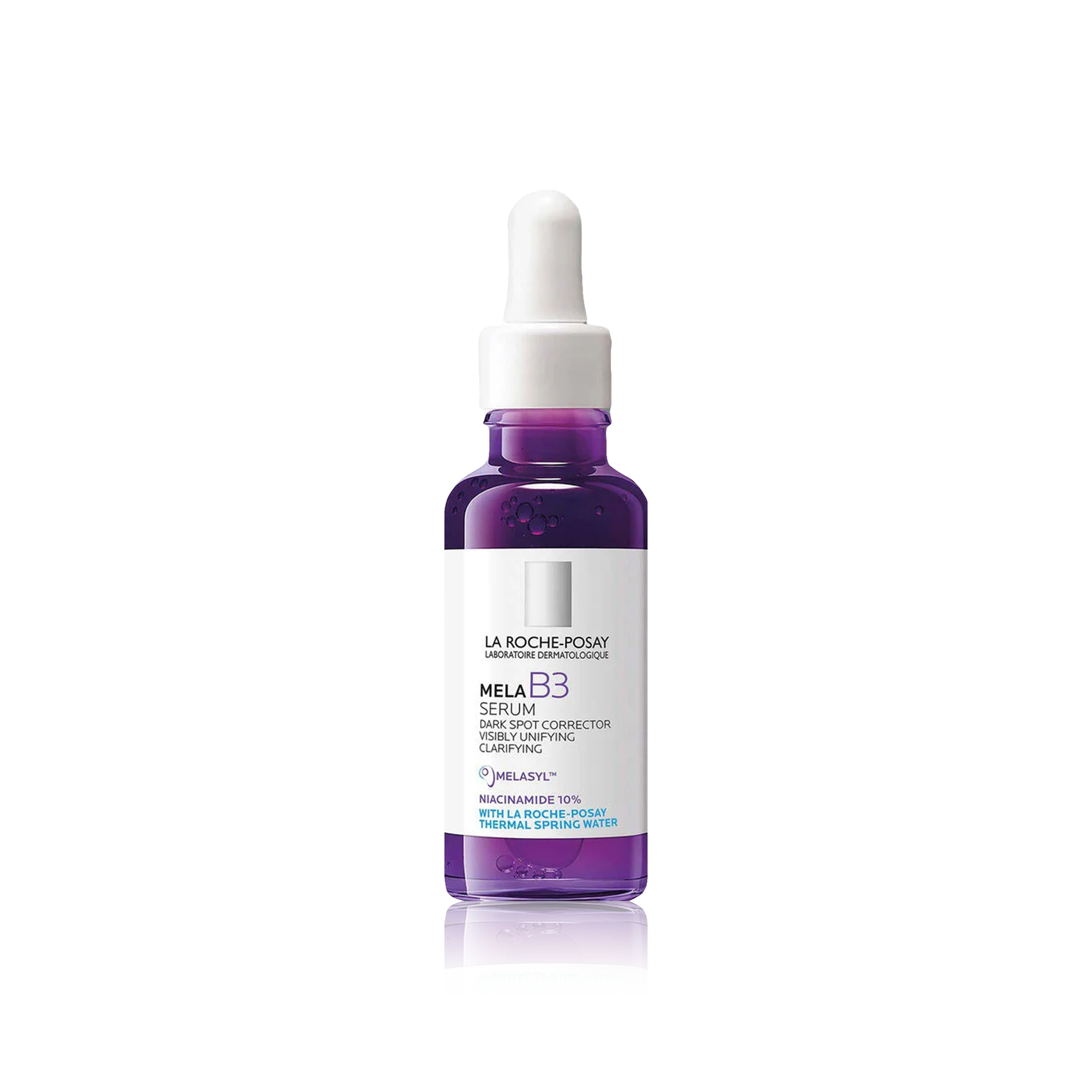 A bottle of La Roche-Posay Mela B3 Dark Spot Serum with Melasyl and Niacinamide, designed to target dark spots and improve skin tone.
