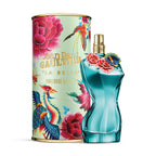 Jean Paul Gaultier La Belle Paradise Garden perfume bottle and packaging on a white background