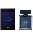 Narciso Rodriguez bleu noir perfume bottle and packaging on a white background