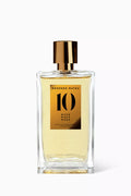 A rectangular glass perfume bottle filled with pale golden liquid, featuring a metallic gold label with the number 10 and the text 'ROSENDO MATEU' and 'MUSK', topped with a shiny gold cap, on a clean white background.