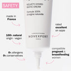 Novexpert cream tube with safety features highlighted on a white background- Mn MKnak