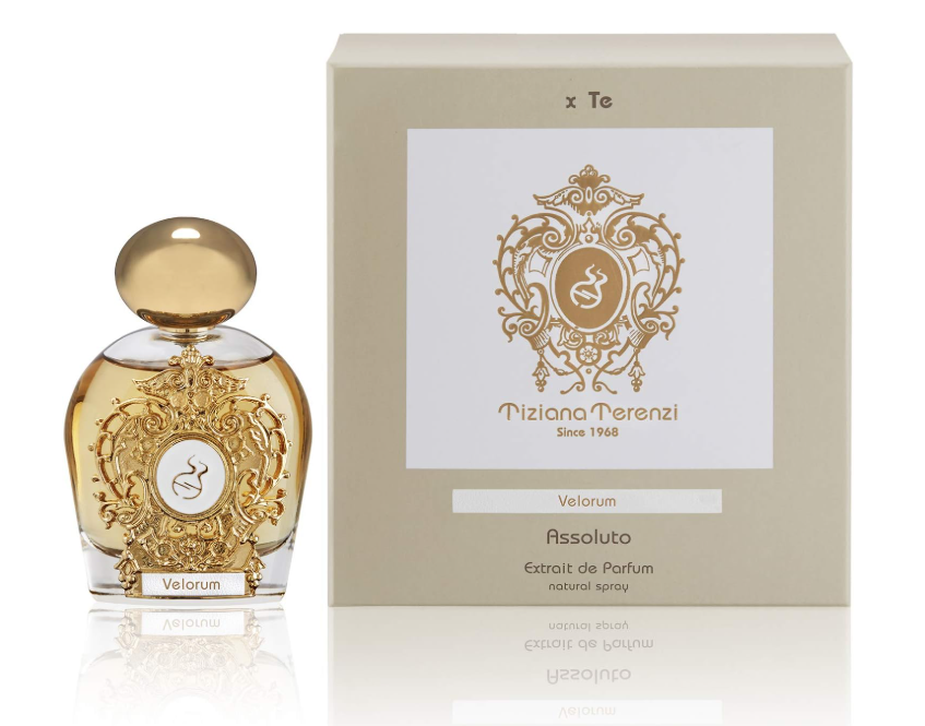 Tiziana Terenzi Velorum perfume bottle and packaging on a white background