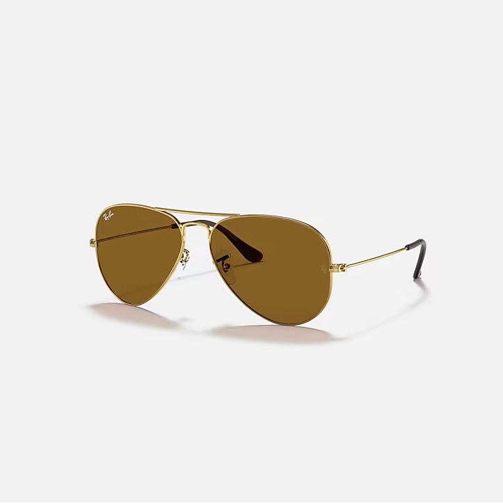 Ray-Ban Aviator  Gold & Brown Sunglasses Size 55