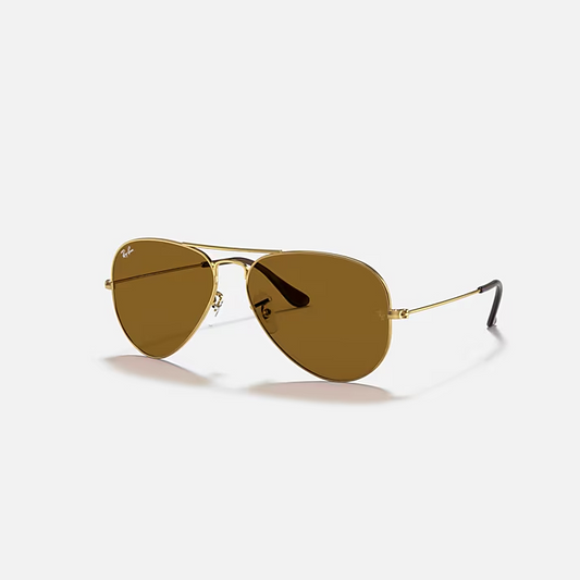 RAY-BAN Aviator  Gold & Brown Sunglasses- Size 62