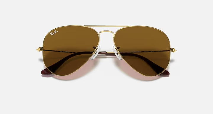 RAY-BAN Aviator Gold & Brown Sunglasses - Size 58
