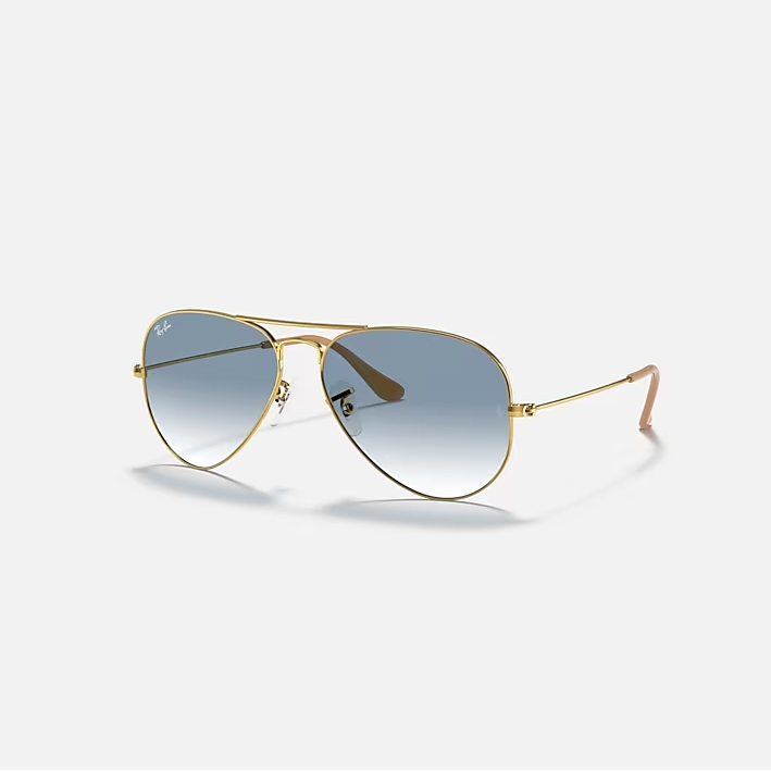 RAY-BAN AVIATOR Gold & Light Blue Sunglasses -Size 55