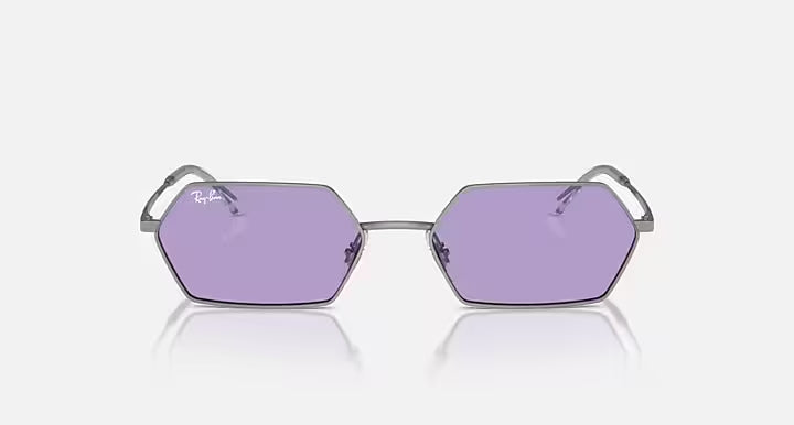 RAY-BAN YEVI BIO-BASED Gunmetal & Violet Irregular Sunglasses For Unisex L