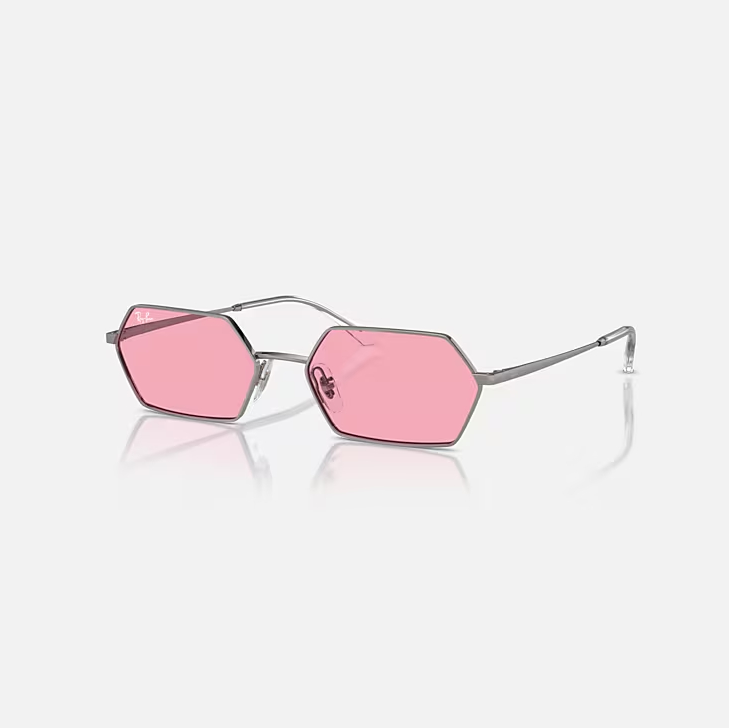 RAY-BAN YEVI BIO-BASED Gunmetal & Pink Irregular Sunglasses For Unisex L