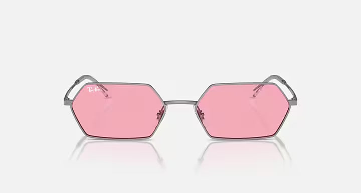 RAY-BAN YEVI BIO-BASED Gunmetal & Pink Irregular Sunglasses For Unisex L