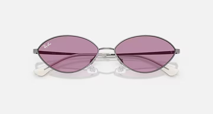 Ray-Ban Oval Gunmetal & Dark Violet Sunglasses -Size 56