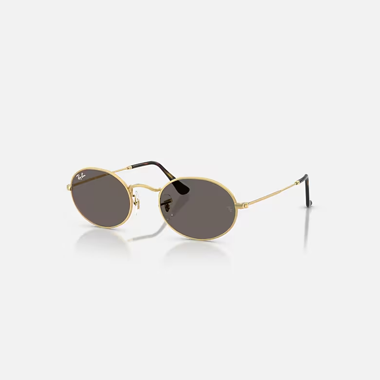 RAY-BAN OVAL FLAT LENSES Arista Gold & Dark Grey Oval Sunglasses For Unisex M