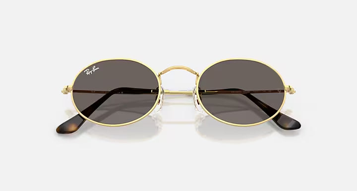 RAY-BAN OVAL FLAT LENSES Arista Gold & Dark Grey Oval Sunglasses For Unisex M