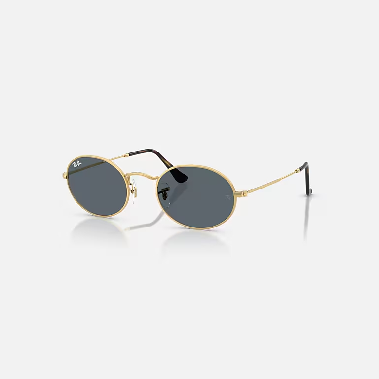 RAY-BAN OVAL FLAT LENSES Arista Gold & Blue Oval Sunglasses For Unisex M
