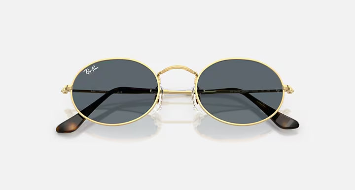 RAY-BAN OVAL FLAT LENSES Arista Gold & Blue Oval Sunglasses For Unisex M