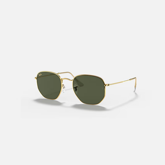 RAY-BAN HEXAGONAL Gold & G-15 Green Irregular Sunglasses For Unisex M