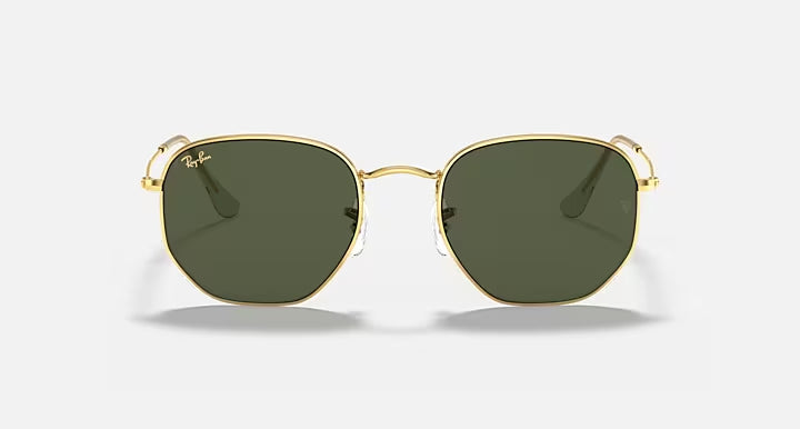 RAY-BAN HEXAGONAL Gold & G-15 Green Irregular Sunglasses For Unisex M