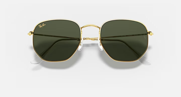 RAY-BAN HEXAGONAL Gold & G-15 Green Irregular Sunglasses For Unisex M