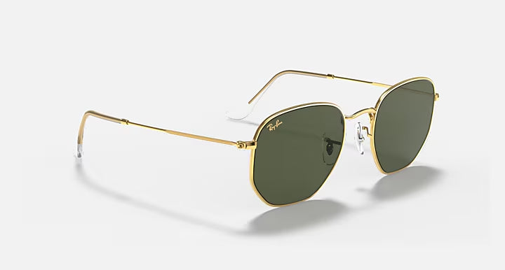 RAY-BAN HEXAGONAL Gold & G-15 Green Irregular Sunglasses For Unisex M