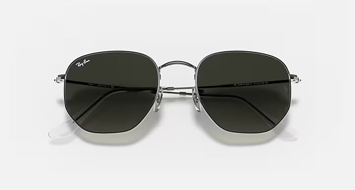 RAY-BAN HEXAGONAL FLAT LENSES Gunmetal & Grey Gradient Irregular Sunglasses For Unisex M