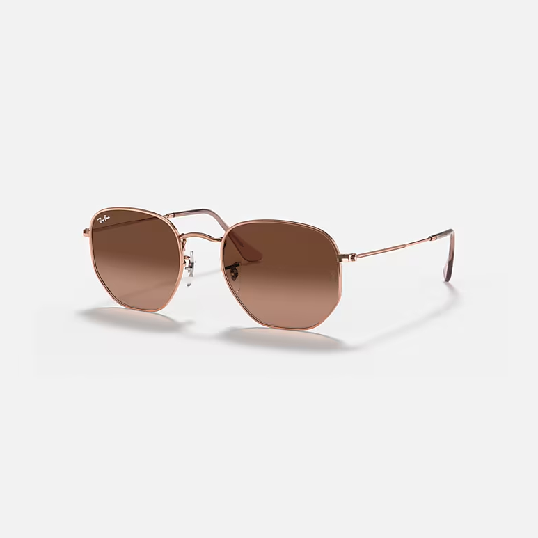 RAY-BAN HEXAGONAL FLAT LENSES Copper & Brown Gradient Irregular Sunglasses For Unisex M
