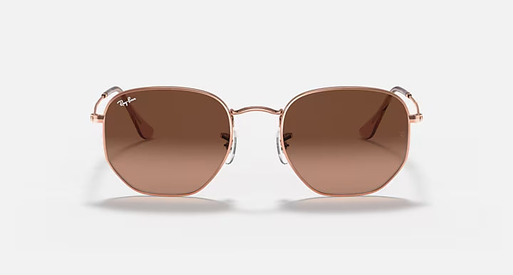 RAY-BAN HEXAGONAL FLAT LENSES Copper & Brown Gradient Irregular Sunglasses For Unisex M