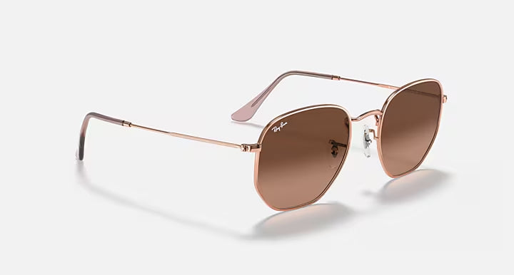 RAY-BAN HEXAGONAL FLAT LENSES Copper & Brown Gradient Irregular Sunglasses For Unisex M