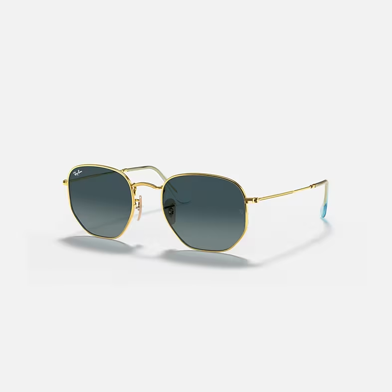 RAY-BAN HEXAGONAL FLAT LENSES Arista Gold & Blue Irregular Sunglasses For Unisex XL