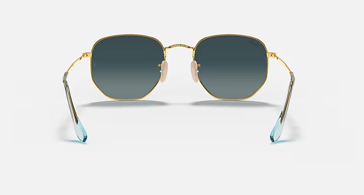 RAY-BAN HEXAGONAL FLAT LENSES Arista Gold & Blue Irregular Sunglasses For Unisex XL