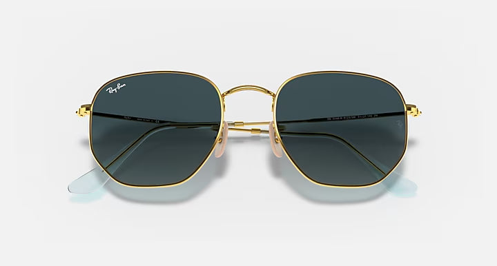 RAY-BAN HEXAGONAL FLAT LENSES Arista Gold & Blue Irregular Sunglasses For Unisex XL
