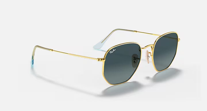 RAY-BAN HEXAGONAL FLAT LENSES Arista Gold & Blue Irregular Sunglasses For Unisex XL